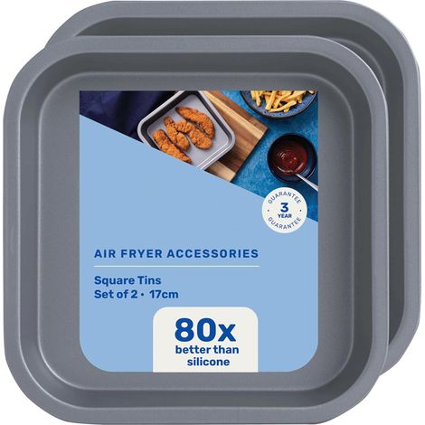 2 x Air Fryer 17cm Square Tin Non-Stick Carbon Steel
