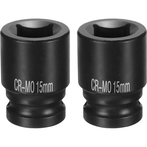 2Pcs 4 Pointe Douille Carrée 1/2" Drive 15mm Douille à Choc Carrée Métrique CR-MO Douilles de Roue Standard Noircissantes Outil de Douille Pneumatique pour Réparation Automobile (1/5)