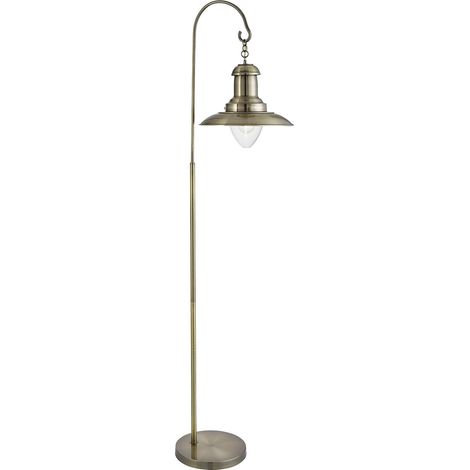 Lampada da terra Fisherman - Ottone anticato e paralume in vetro trasparente (1/5)