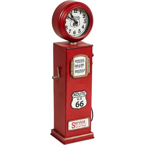 Horloge métal verre Route 66 – Dimensions L. 10 x P. 8,8 x H. 37,3 cm – Couleur rouge – Style rétro américain – Ostaria (1/3)