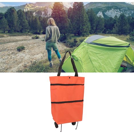 Zusammenklappbarer Einkaufswagen mit Taschen und Rädern, ideal zum Einkaufen, Wäsche waschen und auf Reisen (orange). (1/5)