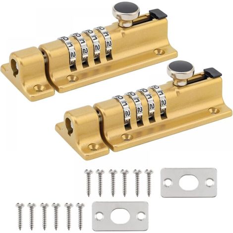 Serrure à combinaison robuste à 4 chiffres - Pour portes en bois et coulissantes - Résistante à la rouille avec vis - 2 pièce - Doré (1/5)