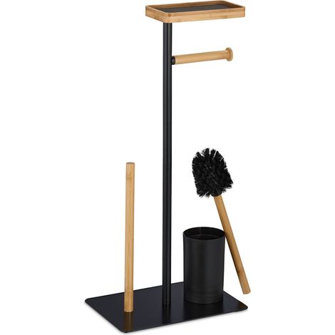 Portascamosci WC non fisso con scopino intercambiabile comodo ripiano 40 x 25 x 15 cm in bambù naturale 130015457