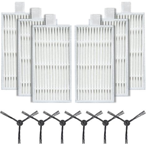 Accessoires Filtre HEPA + brosse latérale pour MEDION E32 (MD 18510)/E32 SW (MD 18503)/MD16192/MD18500/MD18501/MD18600 ILIFE V3/V3S Pro/V5/V5S Pro aspirateur robot Pièce de rechange, 6 filtres HEPA + (1/5)
