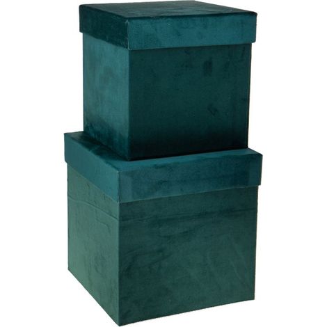 Set 2 Scatole Quadrate 26,5 in Carta e Velluto Verde (1/4)