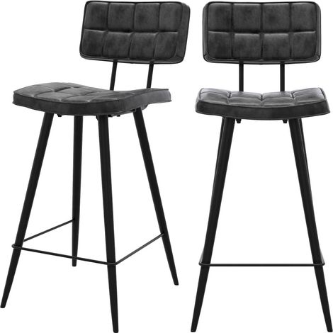 Lot de 2 chaises pour îlot central 66 cm capitonnée gris/noir - TEXAS