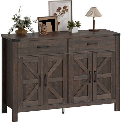 HOMCOM Kitchen Cupboard with 4 Doors, 2 Drawers and 2 Shelves, Dark Brown (1/5)