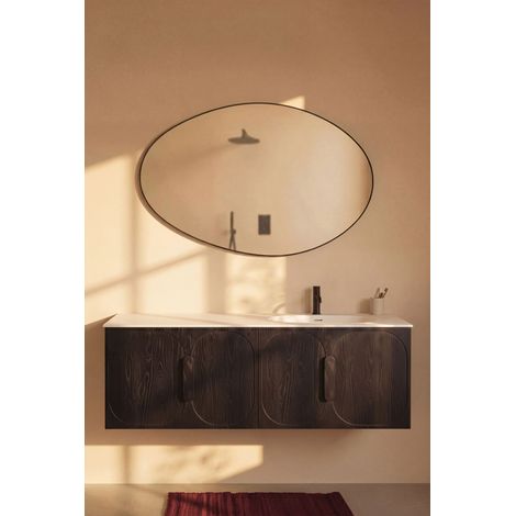 Meuble salle de bain suspendu 160 cm FINN 2 tiroirs BASS noir  vasque encastrée à droite avec trou robinet