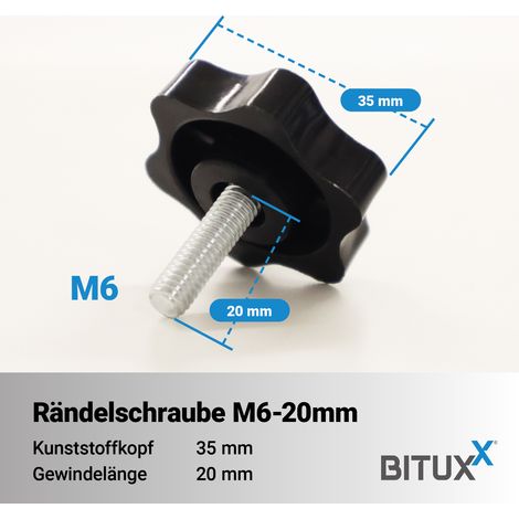 Bituxx Rändelschraube Feststellschraube Sterngriffschraube Knaufschraube Handknopf Werkzeuglose Schraube M6 x 20 mm
