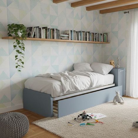 Letto singolo con secondo letto estraibile e testata testiera contenitiva - 80x190 - Avio