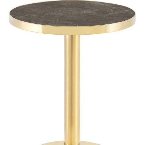 Runder moderner Beistelltisch mit goldener Edelstahlstruktur und grauer Marmoroptik (1/5)