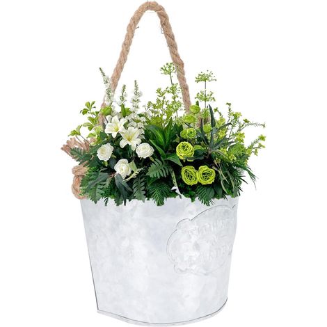 Jardinière murale suspendue, pot de fleurs décoratif en fer, design vintage et finition antique, (1/5)