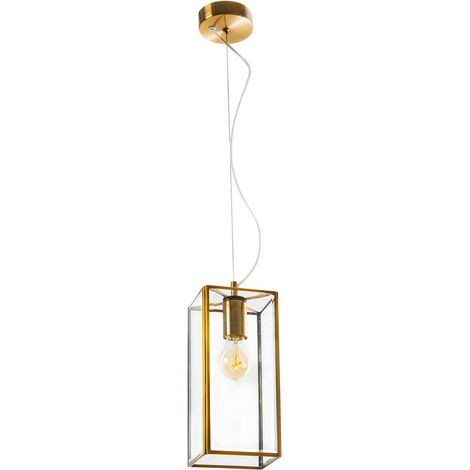 Merano Daly Box Lanterns Suspension Plafonnier Métal Antique Laiton Verre Clair LED E27