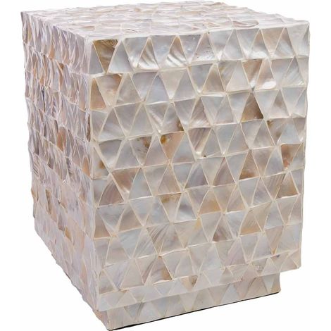 Taburete de madera y madreperla beige 35x35x45h cm (1/5)