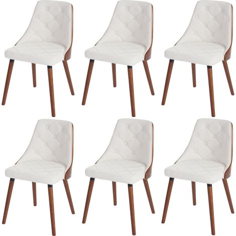 Set 6x sedie sala da pranzo soggiorno HHG-418 53x50x82cm legno ecopelle bianco (1/5)