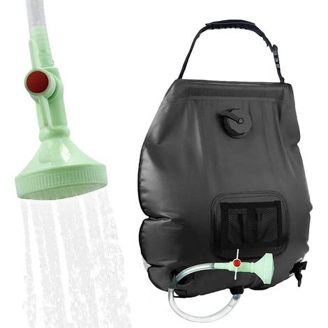 Sac de douche solaire portable 20L – Douche solaire avec tuyau et pommeau – Pour utilisation en extérieur – Noir (1/5)
