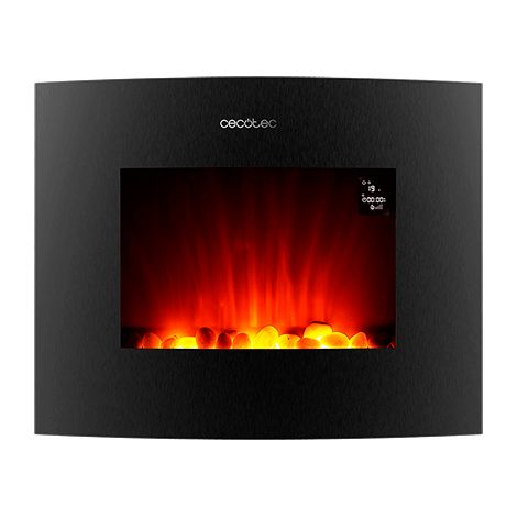 26" dekorativer Elektrokamin mit einer maximalen Leistung von 2000 W. Zwei Intensitäten 1000 W und 2000 W. Steuerung über Wi-Fi. Fernbedienung. Gekrümmte Anzeigetafel aus gehärtetem Glas. (1/5)