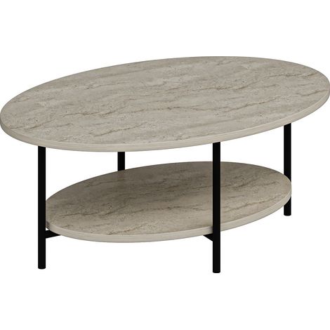 Table basse en bois "Elis" - 90 x 60 x 36 cm - Travertin (1/4)