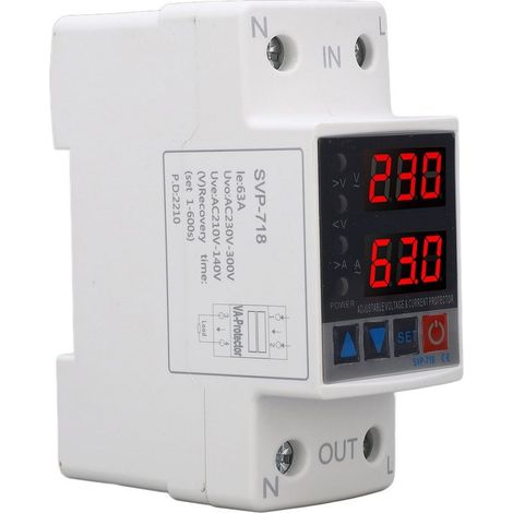 Protecteur de surtension, dispositif de protection à réinitialisation automatique, retard de limitation de courant Intelligent réglable, AC220V 63A (1/5)