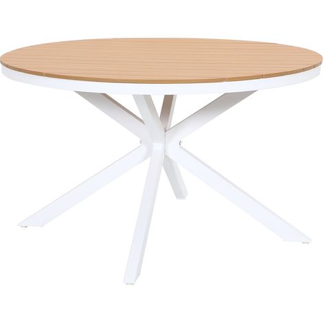 Tavolo da giardino rotondo in alluminio D.125 cm Bianco e naturale chiaro - ZEYVA di MYLIA
