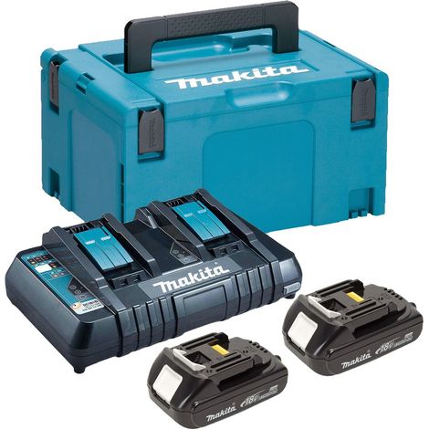 Makita BL1815 18v 2 x 1.5ah Lithium Batteries DC18RD Dual Port Charger + Makpac (1/3)