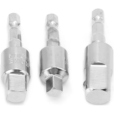 Jeu de 3 douilles pour perceuse, mandrin hexagonal, adaptateur carré rotatif 360°, acier argenté, embout universel (1/5)