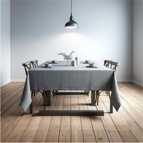 Quadratische Tischdecke Grau 135x135cm, Leinenoptik, Knitterfrei, Handgefertigt
