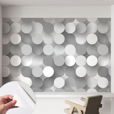Selbstklebend Tapete - abwaschbar - Raumgestaltung Schlafzimmer Wohnzimmer Tapete Graue Kreise 152x104 cm (1/5)
