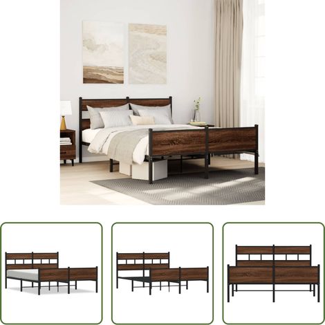 Metallbettgestell - Metallbett ohne Matratze Braun Eichen-Optik 160x200 cm (1/5)