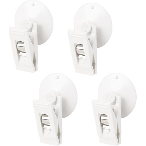 Lot de 4 ventouses blanches étanches pour rideau de douche, clips multifonctions en plastique avec ventouse pour salle de bain, supermarché, fenêtre, maison (1/5)