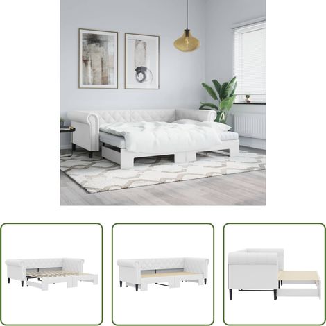 vidaXL Couchbett - Tagesbett Ausziehbar Weiß 90x200 cm Kunstleder (1/5)
