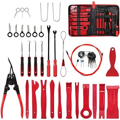 Kit Outils de DéMontage Garnitures Voiture,43tlg Demontage Plastique Voiture pour Radio,Audio,Garniture Intérieure,Dash,Tableau Bord(Haute Dureté, mais n’abîme Pas la Auto) 43PCS - (1/5)