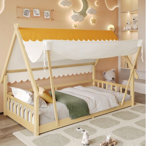 struttura letto 90x200 con tenda removibile naturale OKMYHOME (1/5)
