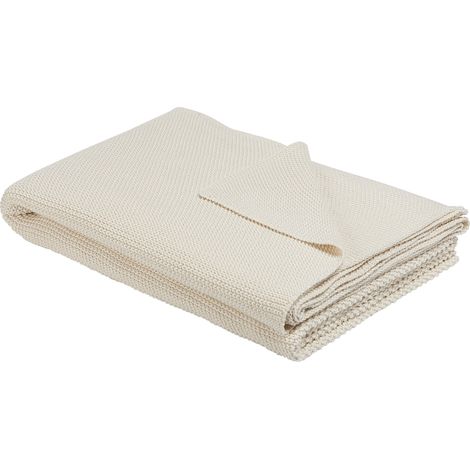 Manta de algodón beige 130 x 180 cm cama punto de gruz tamaño grande Asaka (1/5)