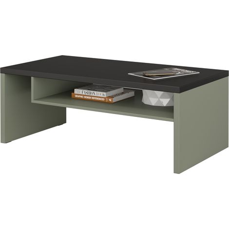 Table basse HAVANA – Vert sauge et noir – Plateau noir mat – Avec niche – Design moderne (1/4)