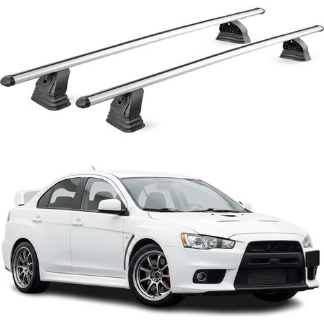 OMAC Barres de toit transversales en aluminium pour Mitsubishi Lancer Evo 10 2008-2015 – TÜV / DIN 75302:2019 – Antivol inclus – Charge max 75 kg – 2 barres – Gris (1/5)