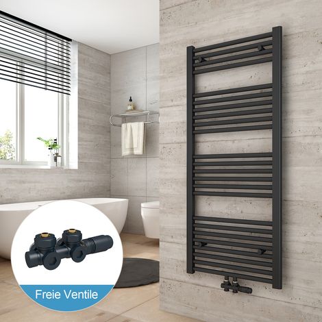 Heilmetz Radiadores toalleros de agua conexión intermedia Incluye conexiones de radiador 120x60cm Antracita Radiador + Antracita Válvula