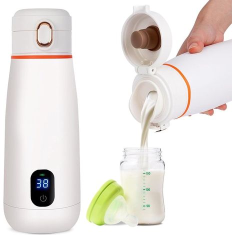 Calientabiberones portátil,350 ml,Inalámbrico,Batería de 24 horas de duración,Recargable por USB,Temperatura ajustable de 37 °C a 55 °C (1/5)