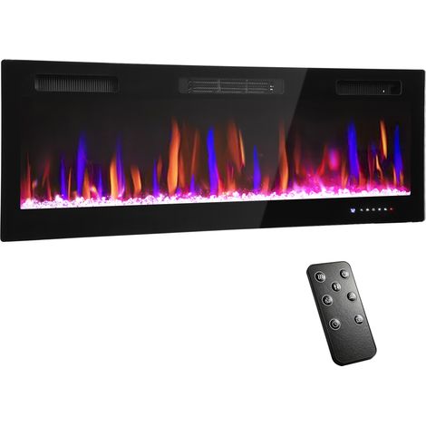 Elektrischer Wandkamin oder Einbaukamin, 900 W/1800 W, 12-farbiger Flammeneffekt, 5 Helligkeitsstufen, 127 x 9,4 x 47 cm, schwarz (1/5)