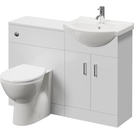 Alexander James Cento Gloss White 1150mm 2 Door Vanity Unit Toilet Suite - 1150mm - Chrome 96mm James HandleJames Toilet Pan and Seat