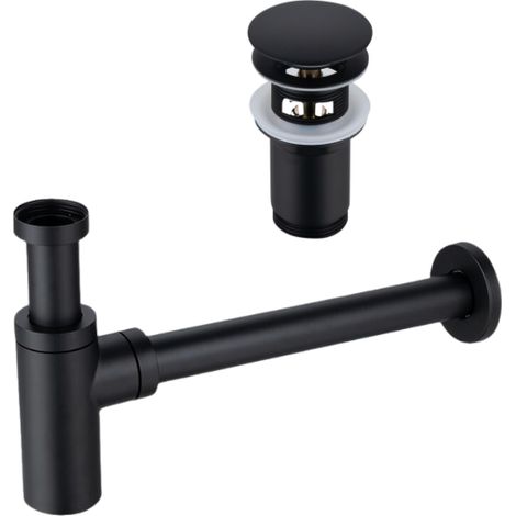 BALNEO - ensemble bonde de lavabo Klik Klak C avec trop-plein noir + siphon rond noir en laiton - kit pour lavabo (1/5)
