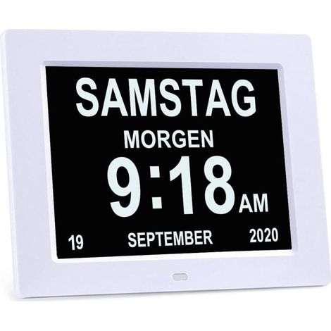 7-inch digital clock with large digits, calendar, alarm, medication reminder and multiple languages