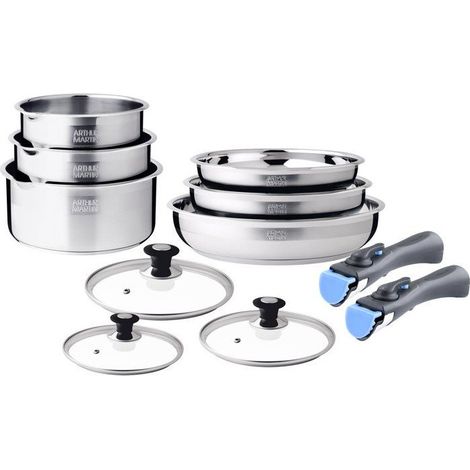 Set de cacerolas Arthur Martin AM3220 de 11 piezas en acero inoxidable 18/10, compatible con inducci贸n, con tapas de vidrio (1/5)