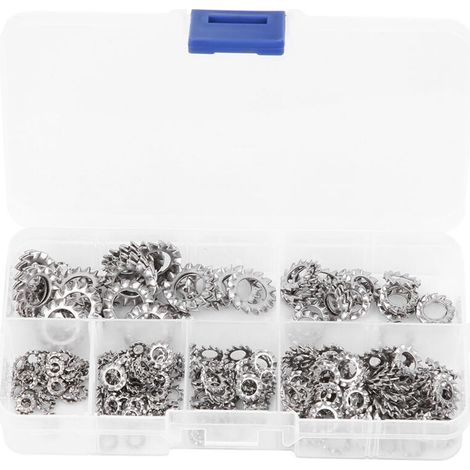 300Pcs Rondelle Etoile de Verrouillage de Dent Externe 6 Taille Joint Anti-desserrage en Acier Inoxydable M2.5 M3 M4 M5 M6 M8 Kit d'Assortiment de Fixations Clips de Vitesse à Pousser (1/5)