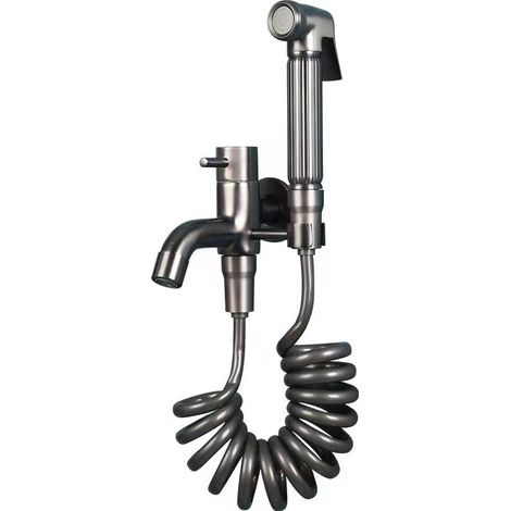 Robinet de baignoire avec douchette, support et tuyau de douche, salle de bain gris métallisé - mitigeur mural en laiton (1/5)