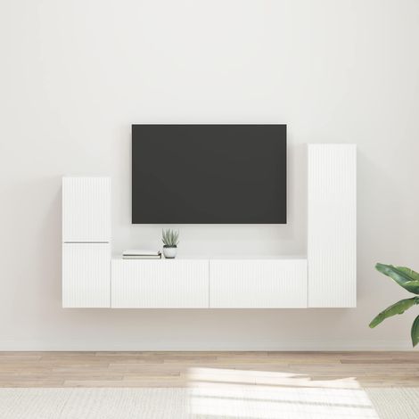 TV-Schrankset Wandmontiert 4 pcs Hochglanz Weiß Holzwerkstoff