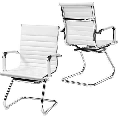 Homevive Pack de 2 Unidades Silla de Oficina Silla Blanca Silla de Recepción Silla para Conferencia Sala de Estar Silla de Trabajo 2 Unidades