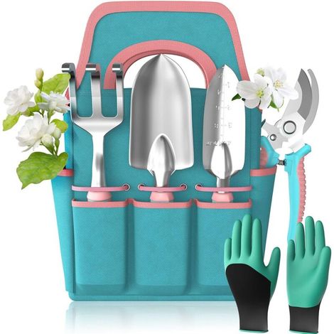 Kit de 6 Outils de Jardinage avec Sac Portable – Pelle, Râteau, Binette, Transplantoir, Découpe-Plantes et Arrosoir – Poignées Ergonomiques