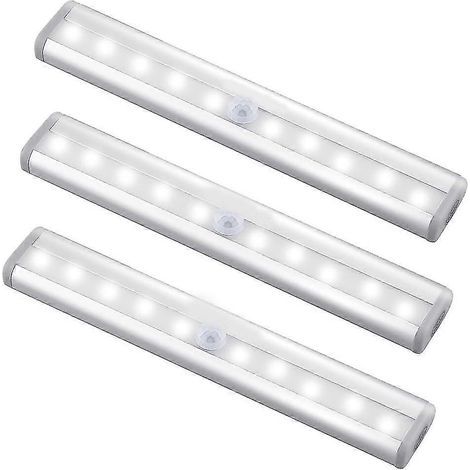 Lot de 3 lampes LED rechargeables USB améliorées avec détecteur de mouvement magnétique et 10 LED (1/5)