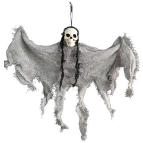 Décorations d'Halloween : crânes et fantômes, maison hantée, porte-bonheur, capes suspendues, mini fantômes gris
